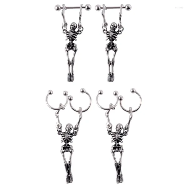 Boucles d'oreilles pendantes MXME, squelette, mamelon, anneaux d'haltères, cartilage industriel