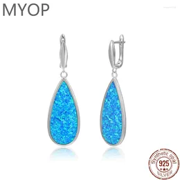 Boucles d'oreilles pendantes MYOP en argent 925, cadeau en fausse opale bleue en forme de goutte avec boucle française, bijoux pour filles et personnalité pour hommes, bonne chance