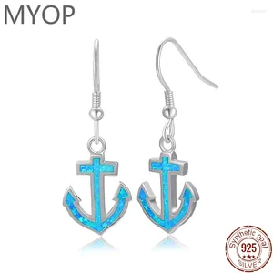 Boucles d'oreilles pendantes MYOP en argent Sterling 925, tendance, ancre de bateau drôle, opale bleue, bijoux à la mode pour femmes, cadeaux créatifs