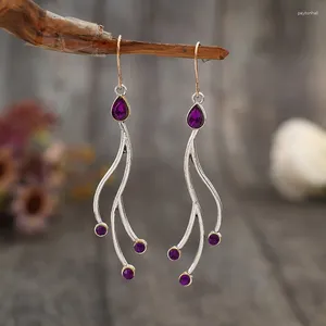 Boucles d'oreilles en peluche mystérieuse simple phoenix queue incrustée en pierre violette goutte vintage ethnique flor