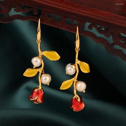 Boucles d'oreilles en peluche mywiny Fashion originale vintage golden cloisonne fleurs de rose flash eau perles ethniques bijoux pour les femmes