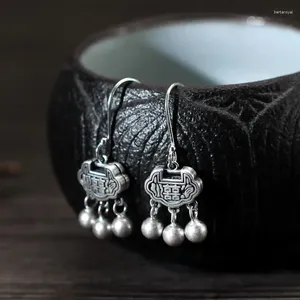 Boucles d'oreilles pendantes de Style National, Double bénédiction, crochet de verrouillage Ruyi pour femmes, petite cloche, goutte rétro, bijoux cadeaux de fête