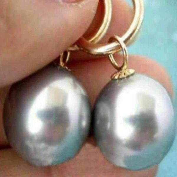 Pendientes colgantes naturales de 16mm, perlas redondas grises del Mar del Sur, oro de 14k, gancho para el día de la madre, joyería de Pascua para carnaval y boda