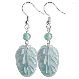 Boucles d'oreilles pendantes en Jade naturel de qualité A, feuille d'eau bleue, argent Sterling S925 incrusté, à la mode pour femmes
