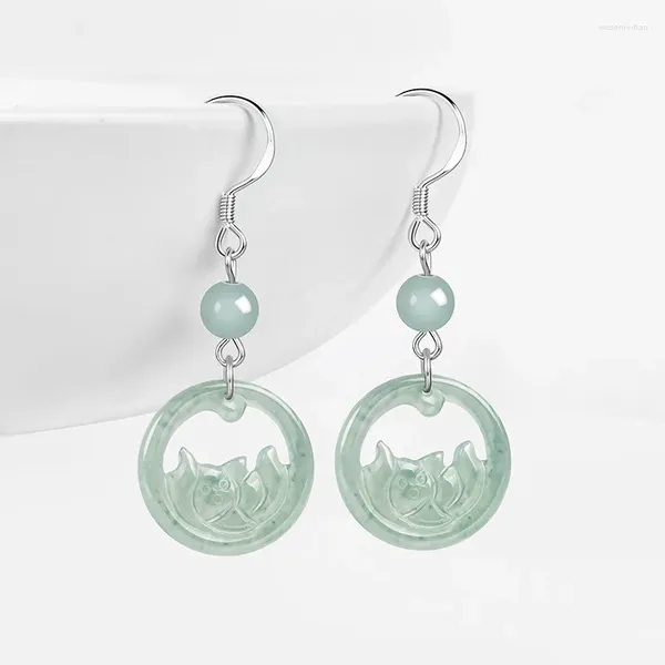 Boucles d'oreilles pendantes en Jade naturel de qualité A, eau bleue, fleur de Lotus, graine de jadéite, argent incrusté, Style ancien, bijoux cadeaux pour femmes