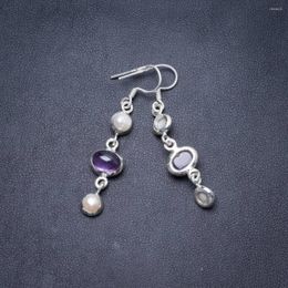 Boucles d'oreilles pendantes améthyste naturelle et perle de rivière faites à la main en argent sterling 925 unique 2 "Y3632