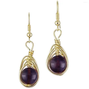 Boucles d'oreilles en peluche en pierre d'améthyste naturelle Reiki Crystal Drop Elegant Women Jewelry