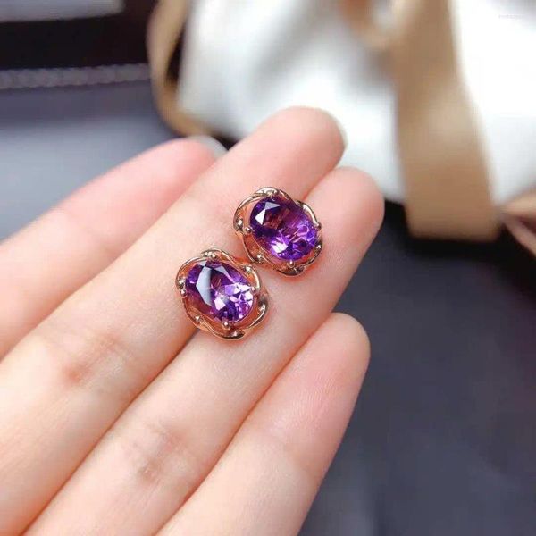 Boucles d'oreilles en peluche naturelle Amethyst Stump femelle Crystal Full Fire Couleur Flash Flash Argent incrusté S925 Sterling Centramental