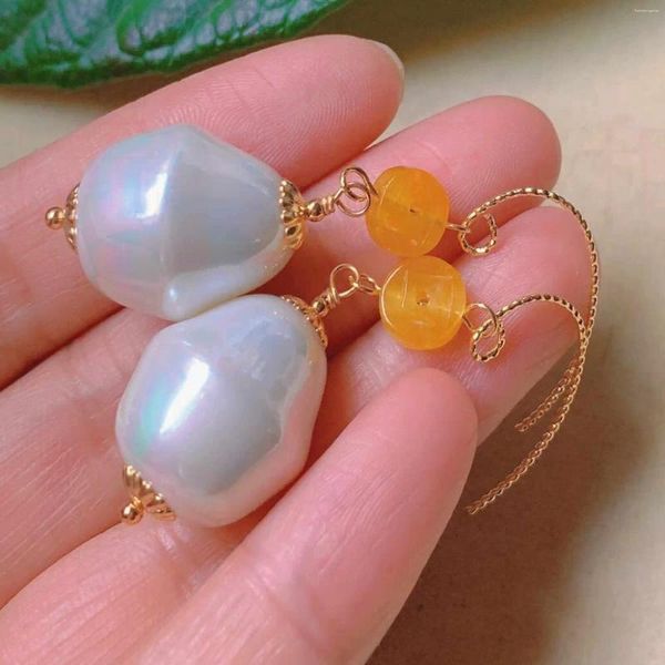 Boucles d'oreilles en peluche naturelle Baroque Perle jaune jaune tourmaline Gold Ear Hook Stud Art Gemstone Chandelier Crystal Tous les jours Bohemian Custom