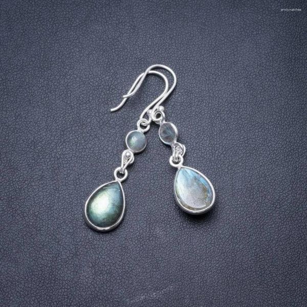 Boucles d'oreilles pendantes en labradorite de feu bleu naturel, faites à la main, uniques, en argent sterling 925, 1.75 pouces, Y2997