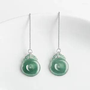 Boucles d'oreilles pendantes en jade de Birmanie naturel de haute qualité, fil d'oreille bleu Ping An Fubei, argent S925 incrusté de jadéite, bijoux pour femmes