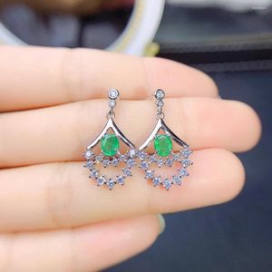 Boucles d'oreilles pendantes en argent Sterling 925 véritable, bijoux de haute Glamour pour femmes, pierres précieuses vertes émeraude colombiennes naturelles