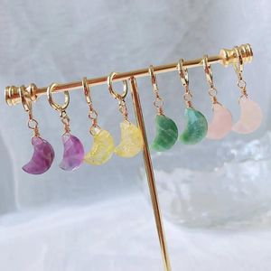 Boucles d'oreilles en peluche Moon de cristal naturel pour femmes filles mignonnes petites gouttes crrescent pendulum citrines violet