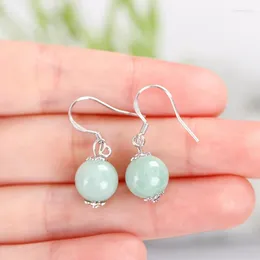 Boucles d'oreilles pendantes en argent sterling 925 pour femme avec perles de jade émeraude naturelle et tempérament simple