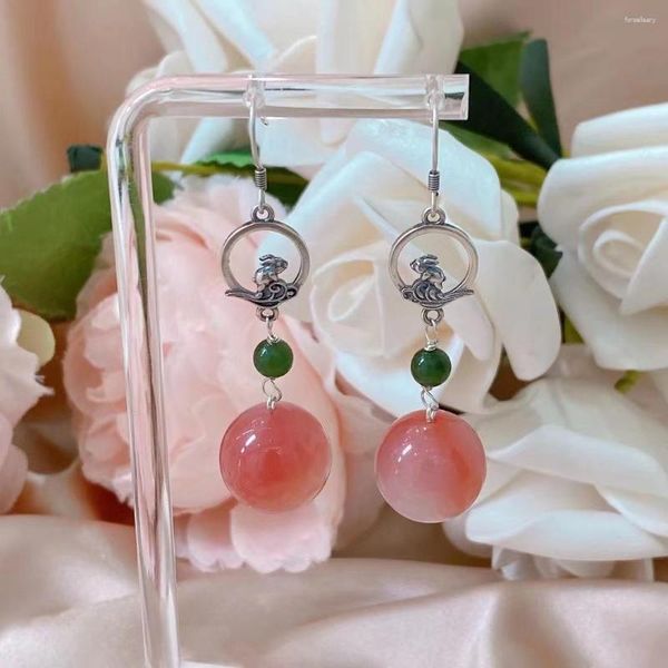 Pendientes colgantes fuente de sal exquisita Natural trabajo hecho a mano pendiente Jade genuino con joyería de plata de ley 925 suerte de las mujeres