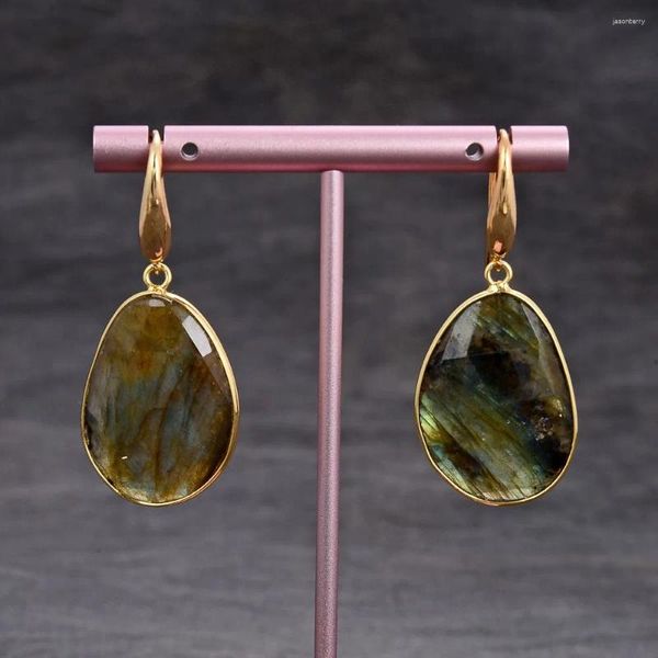 Boucles d'oreilles pendantes en Labradorites à facettes naturelles, Spectrolite Druzy, crochet plaqué couleur or 18 carats, pour femmes