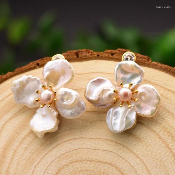 Boucles d'oreilles pendantes eau douce naturelle baroque fleur perle goutte boucle d'oreille pour femmes fille bijoux fins faits à la main accessoires exquis