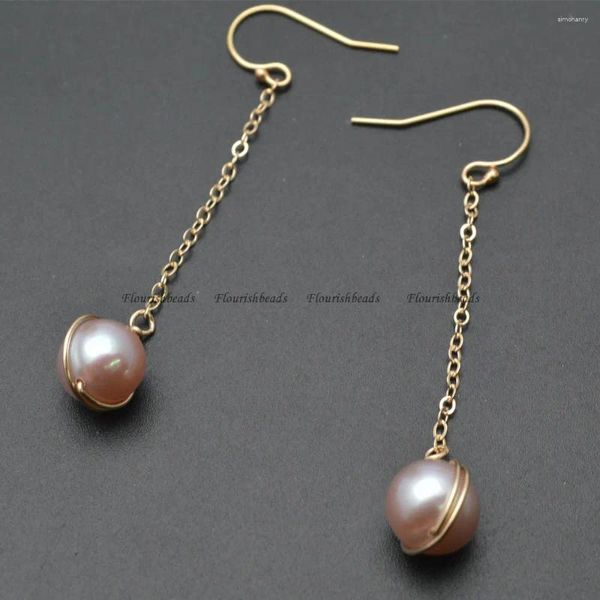 Pendientes colgantes perlas naturales de agua dulce cuentas redondas cadenas de oro enrolladas de 14k gota moda mujer regalo de joyas de fiesta