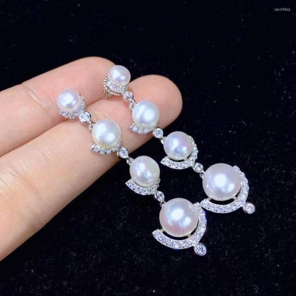 Pendientes colgantes, pendientes de gota de perla de agua dulce Natural, Plata de Ley 925 con circonita cúbica, joyería fina para mujer larga