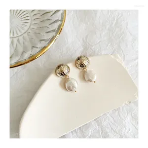 Boucles d'oreilles pendantes en perle baroque d'eau douce naturelle, en argent S925, avec aiguille en laiton écologique, or 14 carats, bijoux de mode coréenne pour femmes, jacinthe