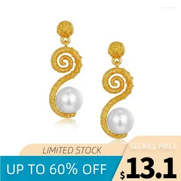 Boucles d'oreilles pendantes en argent Sterling 925, perle d'eau douce naturelle, bijoux fins pour femmes, or 18 carats, courbe Chic, cadeau 2023