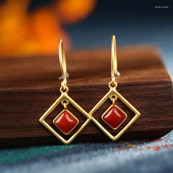 Boucles d'oreilles pendantes en émail naturel pleine chair, argent Sterling S925, dorure givrée, Agate rouge du sud, bijoux géométriques polyvalents