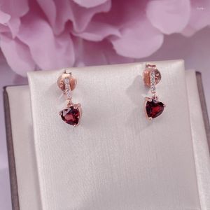 Boucles d'oreilles pendantes en grenat naturel, bijoux fins en argent Sterling S925, cœur rouge 18 carats, or Rose, tendance, CCEI030, 0,6 ct