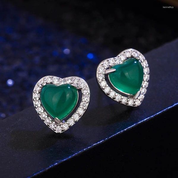 Pendientes colgantes de Calcedonia Verde Natural tallados a mano en forma de corazón, joyería de Boutique de moda, regalo de ágata para mujer