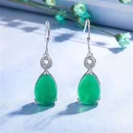 Bengelen oorbellen natuurlijk groen jade chalcedony waterdruppel 925 zilver gesneden charm jadeite sieraden mode amulet voor vrouwen geschenken
