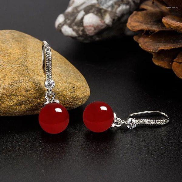 Boucles d'oreilles pendantes en Jade vert naturel, rubis rouge hypoallergénique, goutte d'eau, Aros De Plata Ley 925 Mujer, bijoux De couleur argent véritable, pierres précieuses