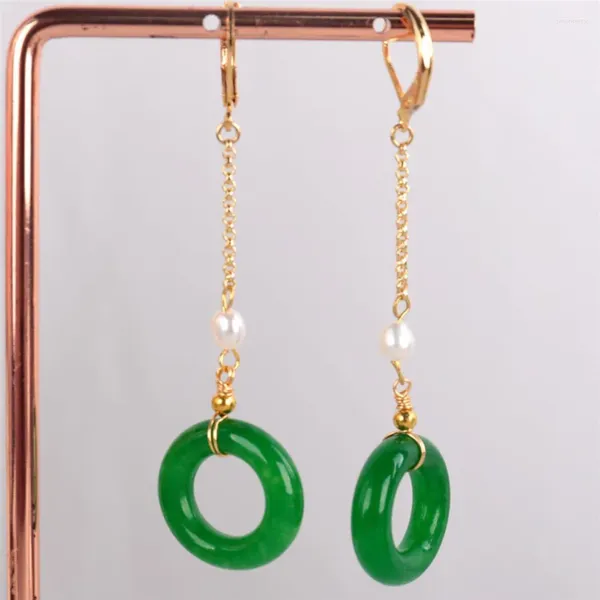 Boucles d'oreilles pendantes en Jade vert naturel, chaîne 18KGP, cadeau MS, accessoires de mariage, Thanksgiving, porte-bonheur, Halloween, magnifique