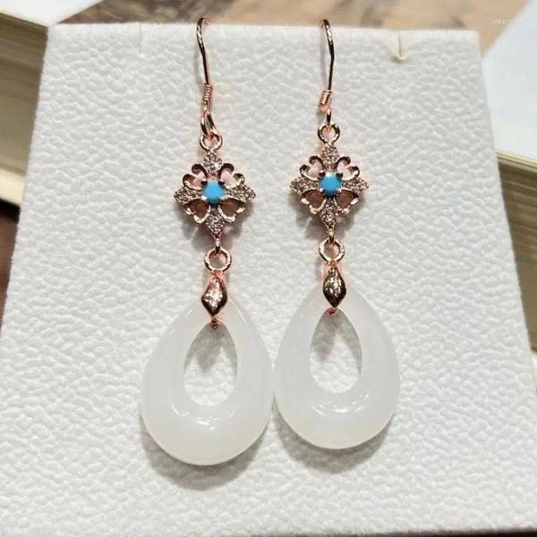 Pendientes colgantes Natural Verde Jade Gota de agua Mujeres Accesorios de joyería fina Piedra de jades blancos Turquesa Pendiente de cuentas de lágrima hueca