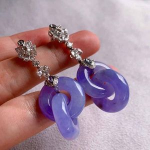 Pendientes colgantes Natural Hetian Jade romántico violeta entrelazado para mujeres clásica antigua rima compromiso boda joyería de plata