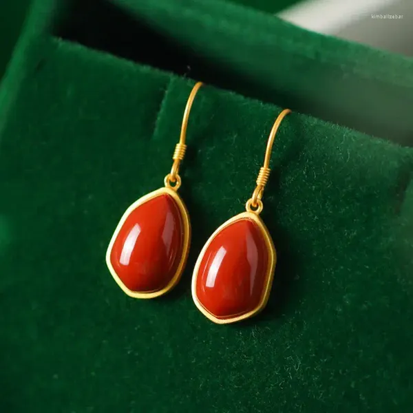 Boucles d'oreilles pendantes en Jade Hetian naturel, Agate rouge du sud, argent Sterling S925, géométrique irrégulière Simple, ethnique pour femmes
