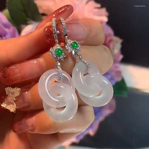 Pendientes colgantes de semilla de Jade blanco Natural para mujer, gota entrelazada, joyería de plata elegante y romántica de lujo para fiesta de cena