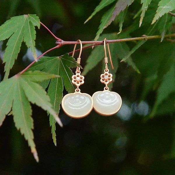 Pendientes colgantes de Jade blanco Hetian Natural para mujer, Ruyi geométrico, joyería exquisita atmosférica clásica, regalos para familiares