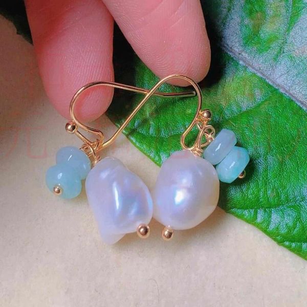 Boucles d'oreilles en peluche naturelle Jade Gemstone blanche Eau douce et perle de perle Bohemian argent perlé nuptiale coutume minimaliste enfants