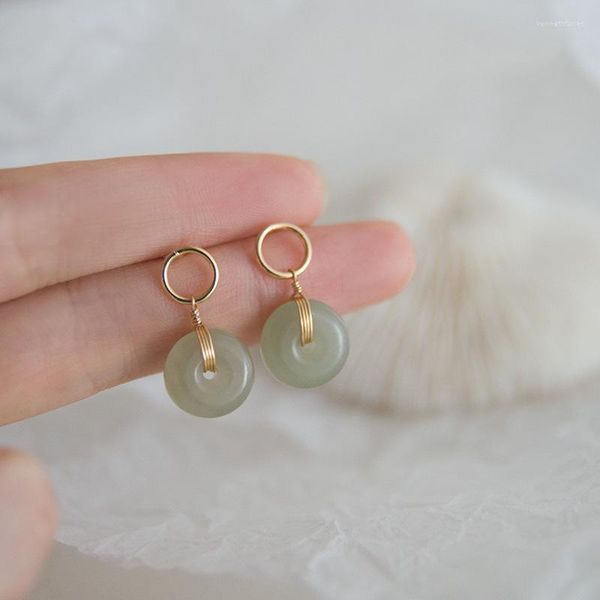 Pendientes colgantes, joyería de Jade Natural, pendiente de gota de Color oro amarillo de 14K para Mujer, Aretes de Mujer con piedras preciosas de Esmeralda, granate de 14 K