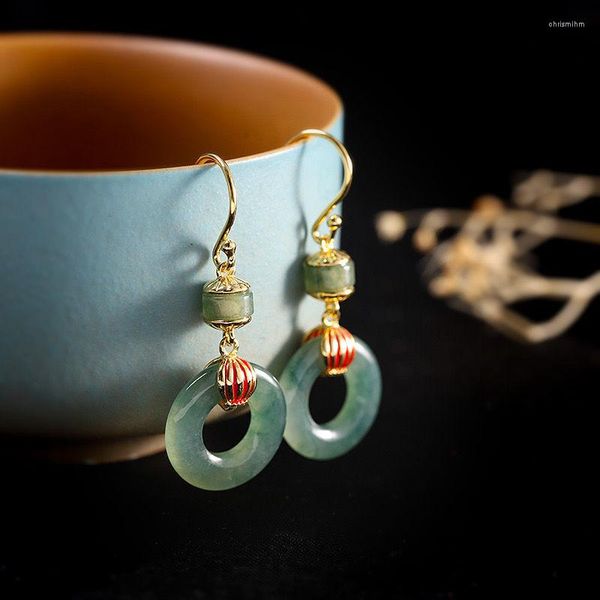 Boucles d'oreilles pendantes anneau de jade naturel Style chinois rétro lumière nationale luxe Noble élégant charme cadeau d'anniversaire des femmes