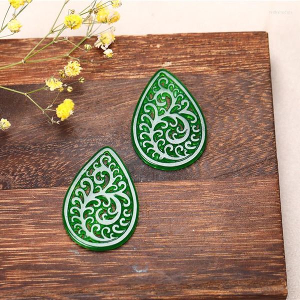 Pendientes colgantes Forma de gota de jadeíta natural Temperamento hueco DIY Accesorios para pendientes colgantes de jade real Septa Cuentas dispersas para mujeres