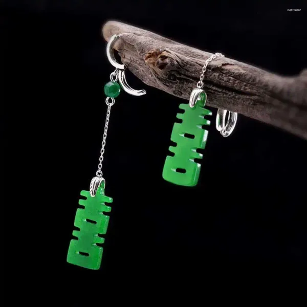 Boucles d'oreilles pendantes en jadéite naturelle, chaîne en argent 925, bijoux, cadeau porte-bonheur, accessoires de mariage de pâques pour femmes, année d'halloween