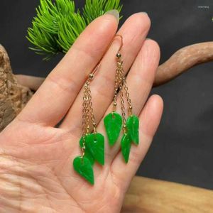 Boucles d'oreilles en peluche jadeite naturel feuilles 18 km chaîne à crochet trop trop oreille grâces de grâces