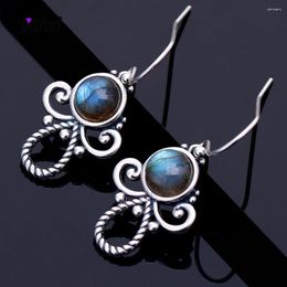 Boucles d'oreilles pendantes en Labradorite naturelle pour femmes, bijoux fins en argent Sterling, Style bohémien, cadeau de fête d'anniversaire