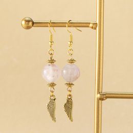 Boucles d'oreilles pendantes en pierre de lavande naturelle, perle de 10mm pour femmes, cristal de roche, bijoux longs pour dames