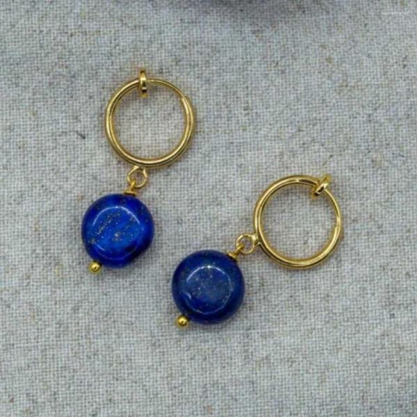 Boucles d'oreilles pendantes Lapis Lazuli naturel pièce pièce ronde bijoux classique Aquaculture année chanceux vacances cadeaux pâques oreille goujon