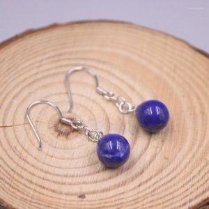 Pendientes colgantes de lapislázuli natural para mujer, plata de ley 925, bola de gancho, joyería de piedras preciosas azules, regalo