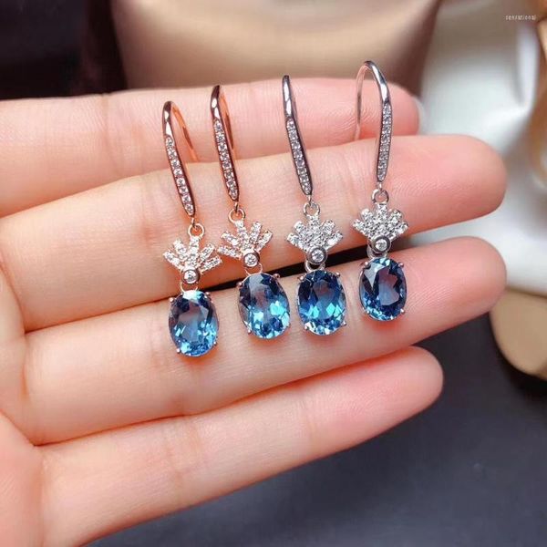 Pendientes colgantes Topacio azul Londres natural S925 Plata de ley Oro blanco Rosa Joyas de piedras preciosas para mujer