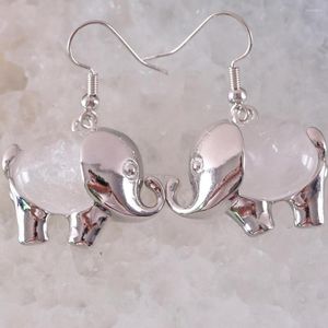 Pendientes colgantes cabujón ovalado Natural CAB cuenta cristal blanco elefante Animal para niñas mujeres joyería regalo 1 par U116