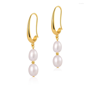 Boucles d'oreilles pendantes en perles naturelles, cerceau, breloque, Texture métallique, mode géométrique, étanche, classique 18 K, bijoux cadeau