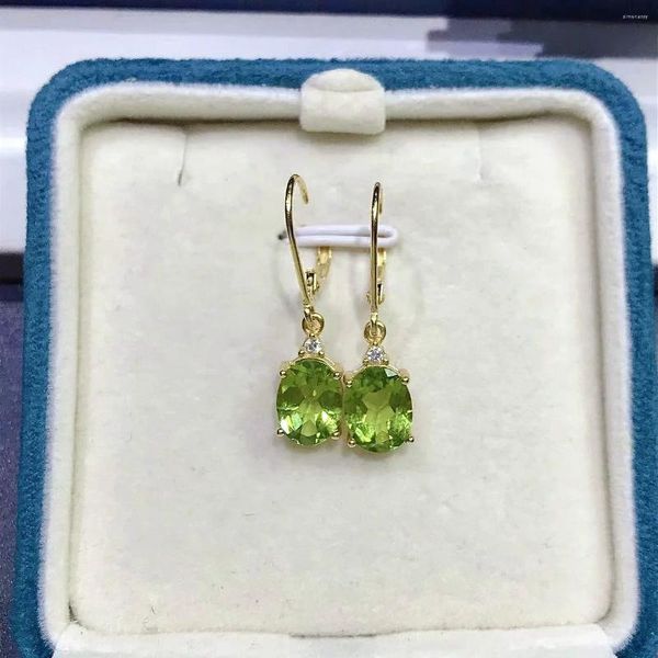 Pendientes colgantes Perdioto Natural 7mm 9mm peridoto Simple gota de plata sólida 925 regalo de joyería para mujer